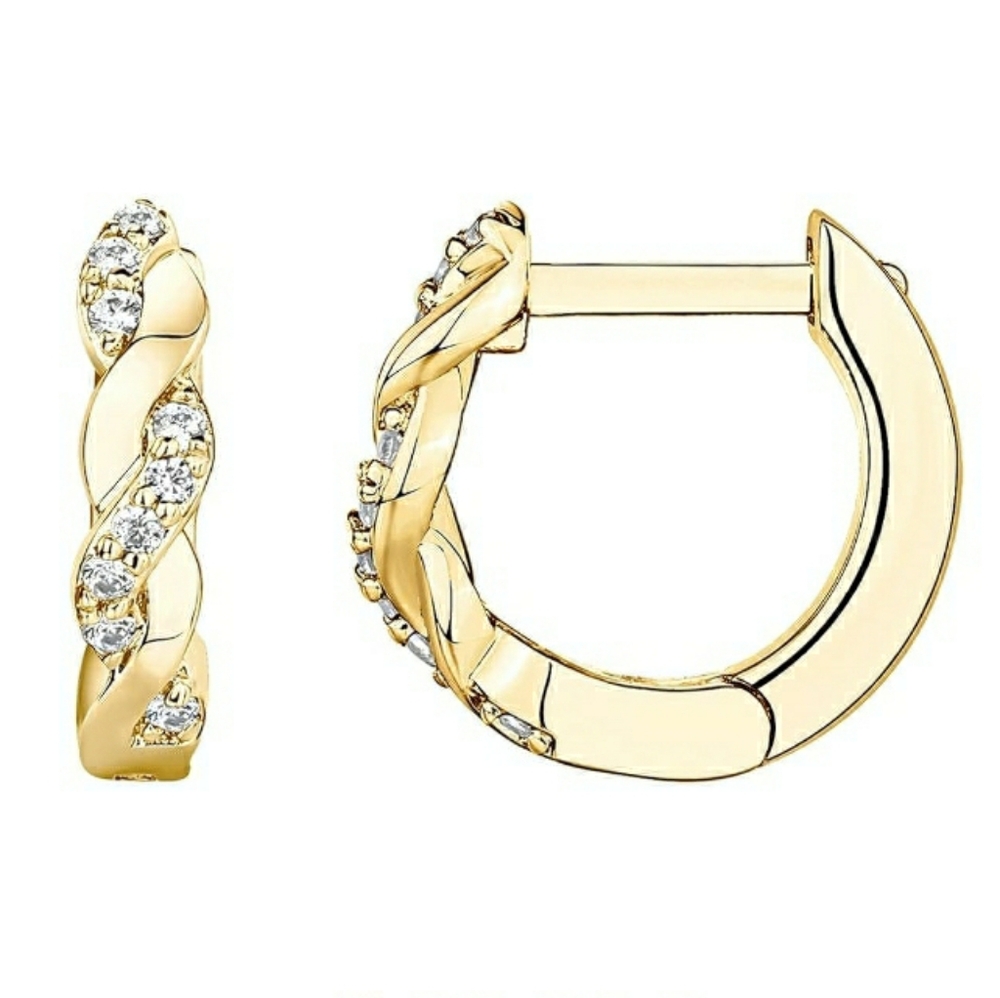 14K Gold Plated Cubic Zirconia Huggie Hoop Stud Cuff Earrings